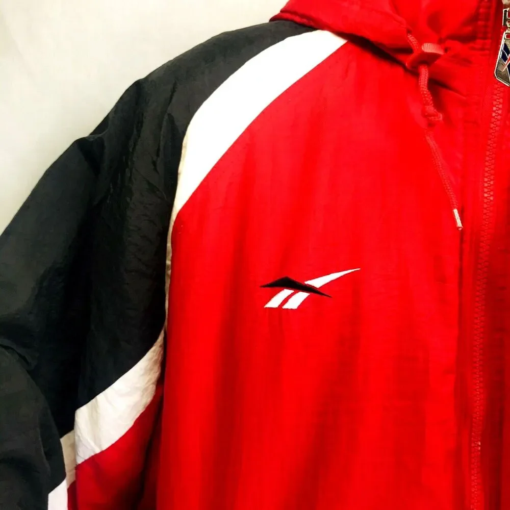Reebok Vtg Reversible Jacket Hooded RARE Ski Puffer XL Red Wisconsin Winter Y2K